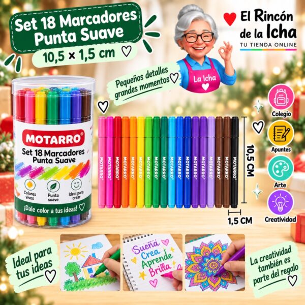 Set 18 Marcadores Punta Suave Motarro 10,5 cm