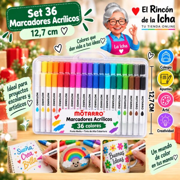 Set 36 Marcadores Acrílicos Motarro 12,7 cm
