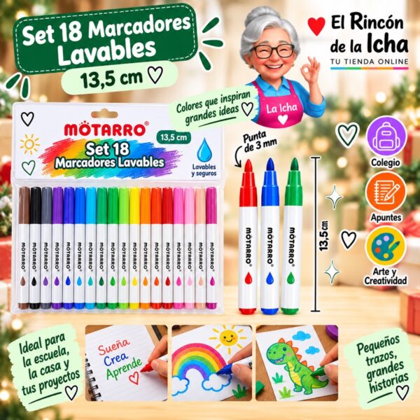 Set 18 Marcadores Lavables Motarro 13,5 cm