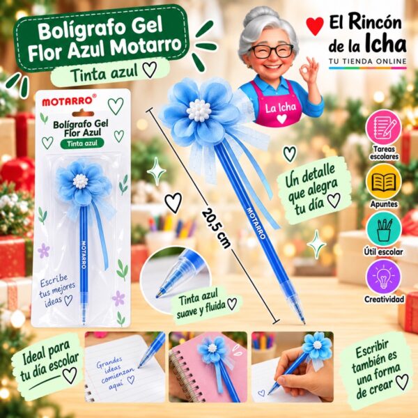 RI-0006432 Bolígrafo Gel Flor Azul Motarro 20,5 cm