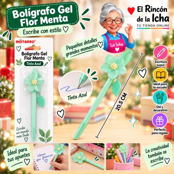 Bolígrafo Gel Flor Menta Motarro 20,5 cm