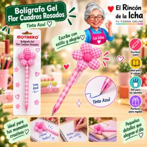 RI-0006434 Bolígrafo Gel Flor Cuadros Rosados Motarro 20,5 cm