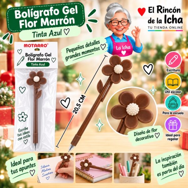 Bolígrafo Gel Flor Marrón Motarro 20,5 cm