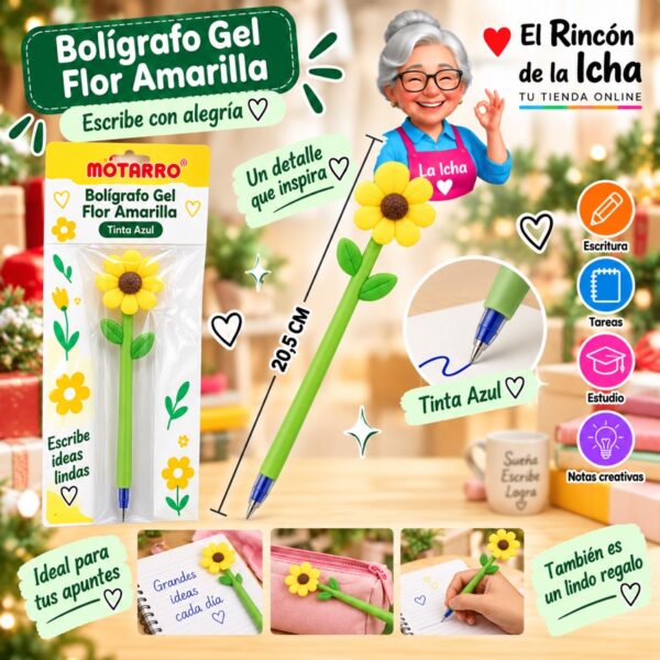 RI-0006438 Bolígrafo Gel Flor Amarilla Motarro 20,5 cm