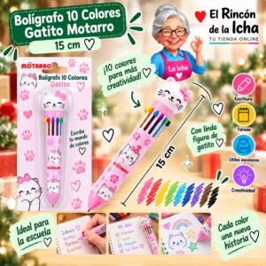 Bolígrafo 10 Colores Gatito Motarro 15 cm