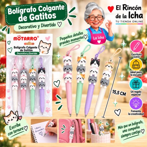RI-0006448 Bolígrafo Colgante de Gatitos Motarro 15,5 cm