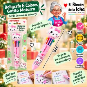 Bolígrafo 6 Colores Gatito Motarro 16 cm