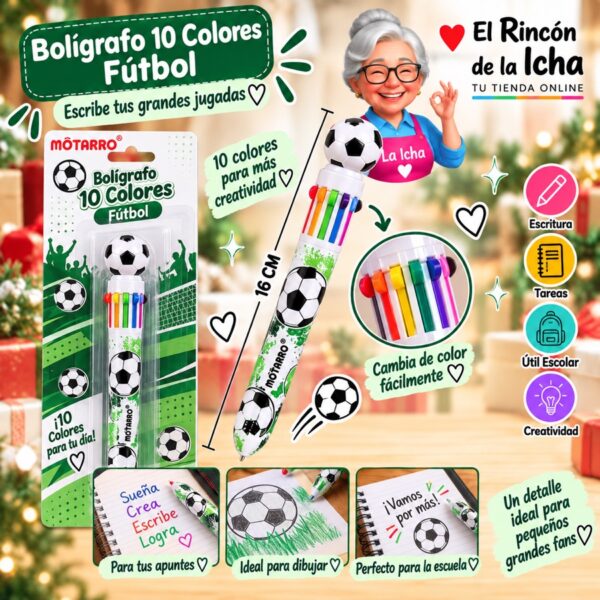 Bolígrafo 10 Colores Fútbol Motarro 16 cm