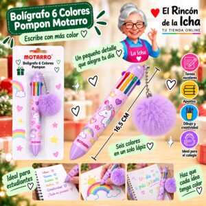 Bolígrafo 6 Colores Pompon Motarro 16,5 cm
