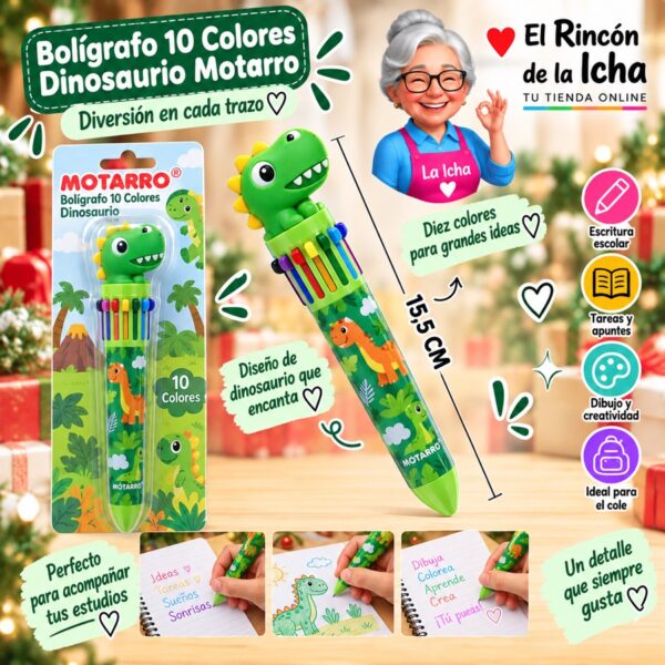 RI-0006462 Bolígrafo 10 Colores Dinosaurio Motarro 15,5 cm