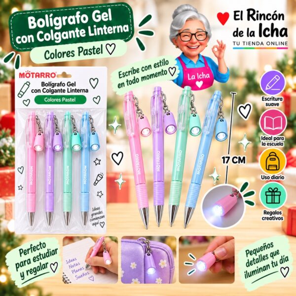 RI-0006467 Bolígrafo Gel con Colgante Linterna Motarro 17 cm