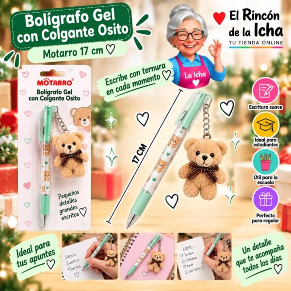 RI-0006468 Bolígrafo Gel con Colgante Osito Motarro 17 cm