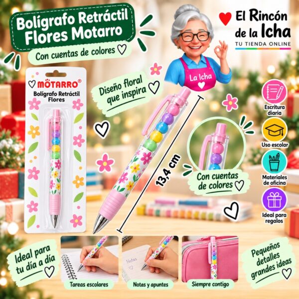 RI-0006472 Bolígrafo Retráctil Flores Motarro 13,4 cm