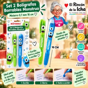 Set 2 Bolígrafos Borrables Monstruo Motarro 0,7 mm 16 cm