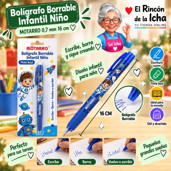 RI-0006479 Bolígrafo Borrable Infantil Niño Motarro 0,7 mm 16 cm