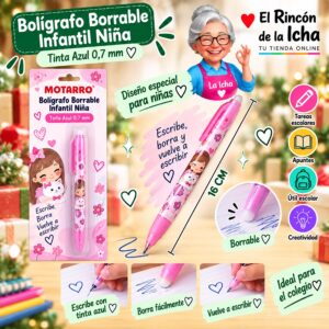 Bolígrafo Borrable Infantil Niña Motarro 0,7 mm 16 cm