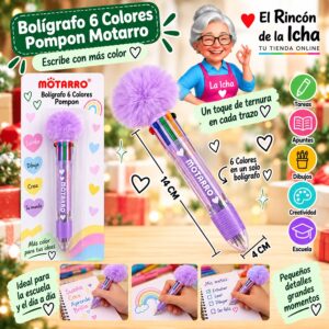 Bolígrafo 6 Colores Pompon Motarro 14 cm