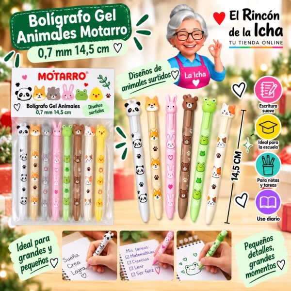 RI-0006483 Bolígrafo Gel Animales Motarro 0,7 mm 14,5 cm