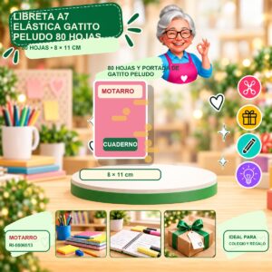 RI-0006513 Libreta A7 Elástica Gatito Peludo Motarro 80 Hojas