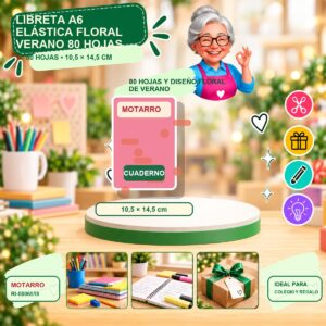 RI-0006518 Libreta A6 Elástica Floral Verano Motarro 80 Hojas