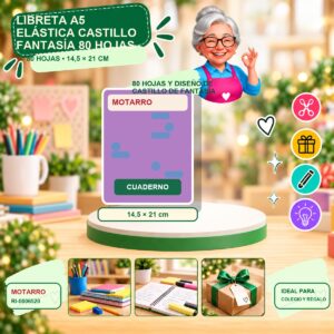 RI-0006520 Libreta A5 Elástica Castillo Fantasía Motarro 80 Hojas