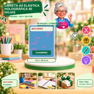 RI-0006525 Libreta A5 Elástica Holográfica Motarro 80 Hojas