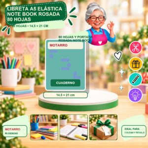 RI-0006540 Libreta A5 Elástica Note Book Rosada Motarro 80 Hojas