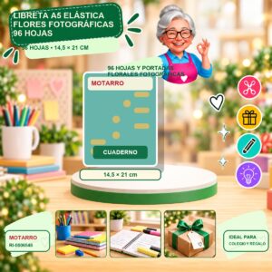 RI-0006546 Libreta A5 Elástica Flores Fotográficas Motarro 96 Hojas