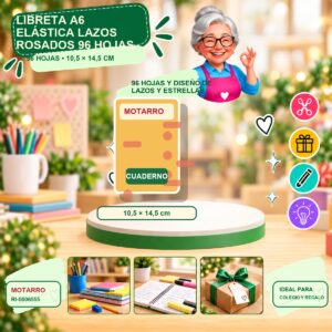 RI-0006555 Libreta A6 Elástica Lazos Rosados Motarro 96 Hojas