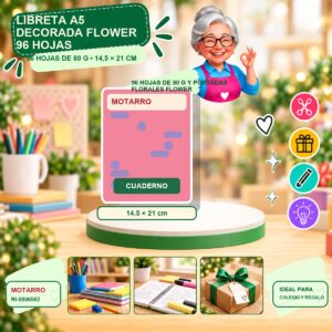 RI-0006562 Libreta A5 Decorada Flower Motarro 96 Hojas
