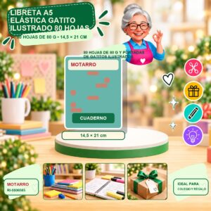 RI-0006565 Libreta A5 Elástica Gatito Ilustrado Motarro 80 Hojas
