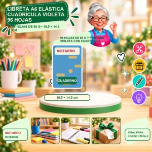 RI-0006582 Libreta A6 Elástica Cuadrícula Violeta Motarro 96 Hojas