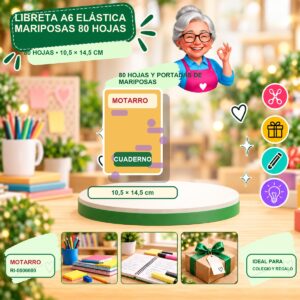 RI-0006600 Libreta A6 Elástica Mariposas Motarro 80 Hojas