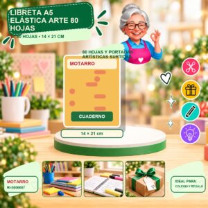 RI-0006607 Libreta A5 Elástica Arte Motarro 80 Hojas
