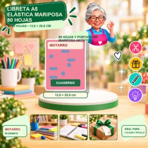 RI-0006610 Libreta A5 Elástica Mariposa Motarro 80 Hojas
