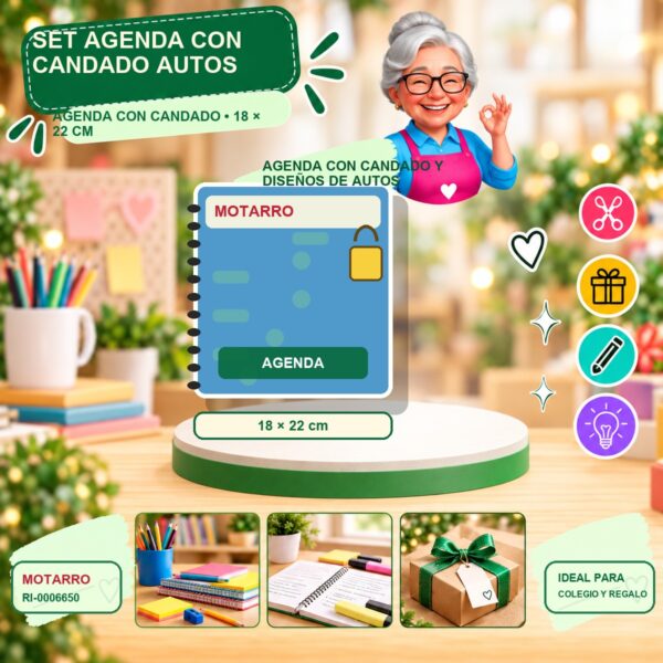 RI-0006650 Set Agenda con Candado Autos Motarro