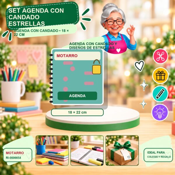 RI-0006654 Set Agenda con Candado Estrellas Motarro