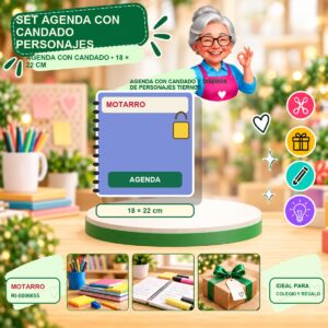 RI-0006655 Set Agenda con Candado Personajes Motarro