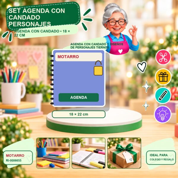 RI-0006655 Set Agenda con Candado Personajes Motarro