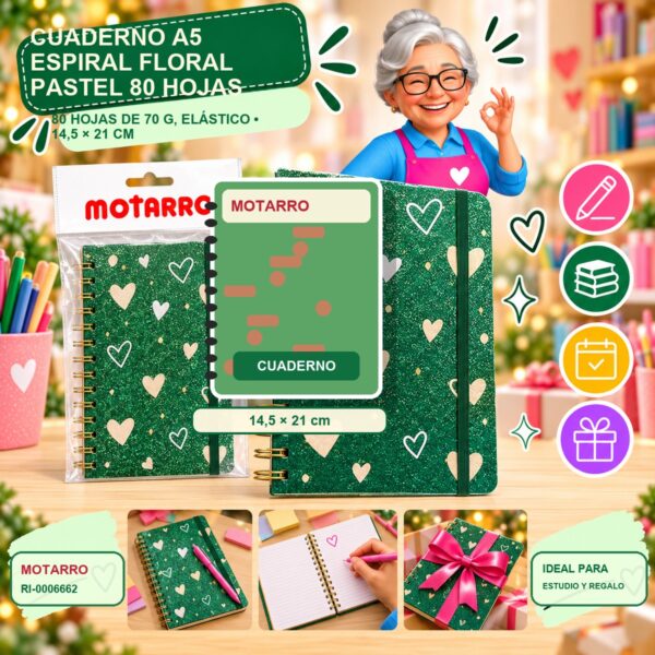 RI-0006662 Cuaderno A5 Espiral Floral Pastel Motarro 80 Hojas