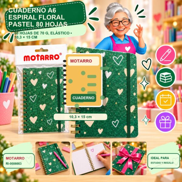 Cuaderno A6 Espiral Floral Pastel Motarro 80 Hojas