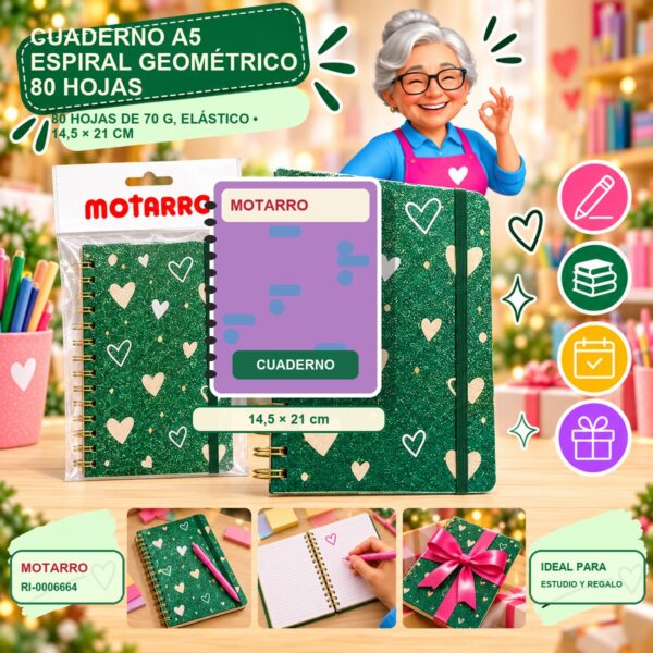 RI-0006664 Cuaderno A5 Espiral Geométrico Motarro 80 Hojas