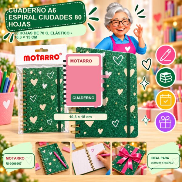 RI-0006667 Cuaderno A6 Espiral Ciudades Motarro 80 Hojas
