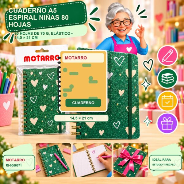 RI-0006671 Cuaderno A5 Espiral Niñas Motarro 80 Hojas