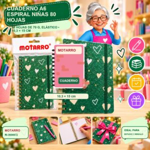 RI-0006672 Cuaderno A6 Espiral Niñas Motarro 80 Hojas