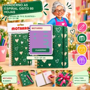 RI-0006673 Cuaderno A5 Espiral Osito Motarro 80 Hojas