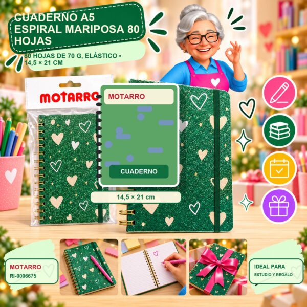RI-0006675 Cuaderno A5 Espiral Mariposa Motarro 80 Hojas