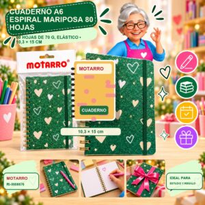 RI-0006676 Cuaderno A6 Espiral Mariposa Motarro 80 Hojas