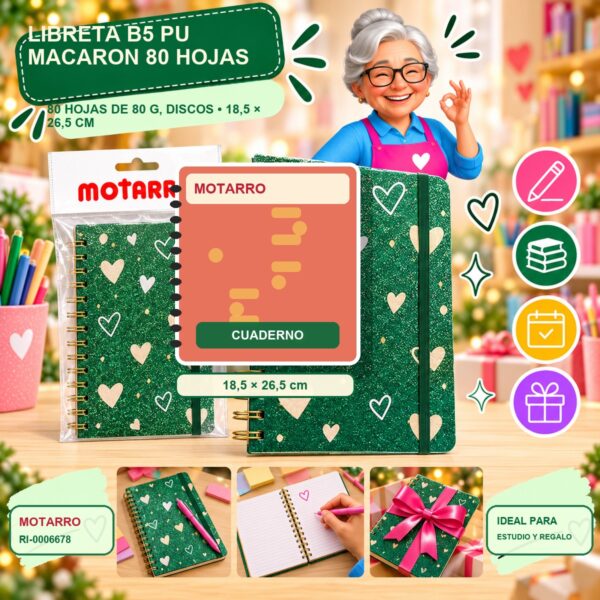 Libreta B5 PU Macaron Motarro 80 Hojas