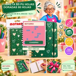 Libreta B5 PU Hojas Doradas Motarro 80 Hojas